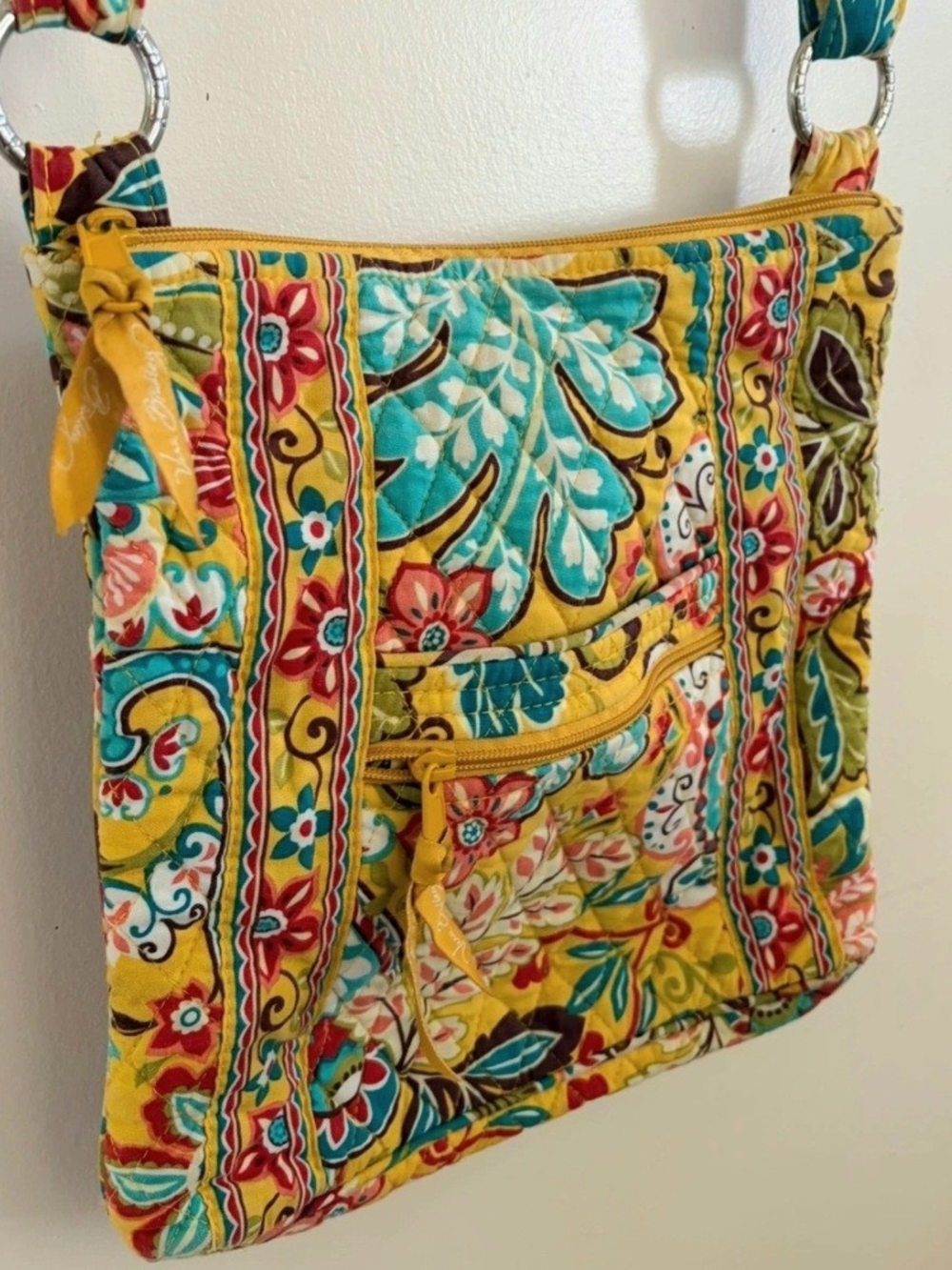 Vera Bradley Provençal Triple Zipper Hipster Crossbody Bag - Yellow Teal Red
